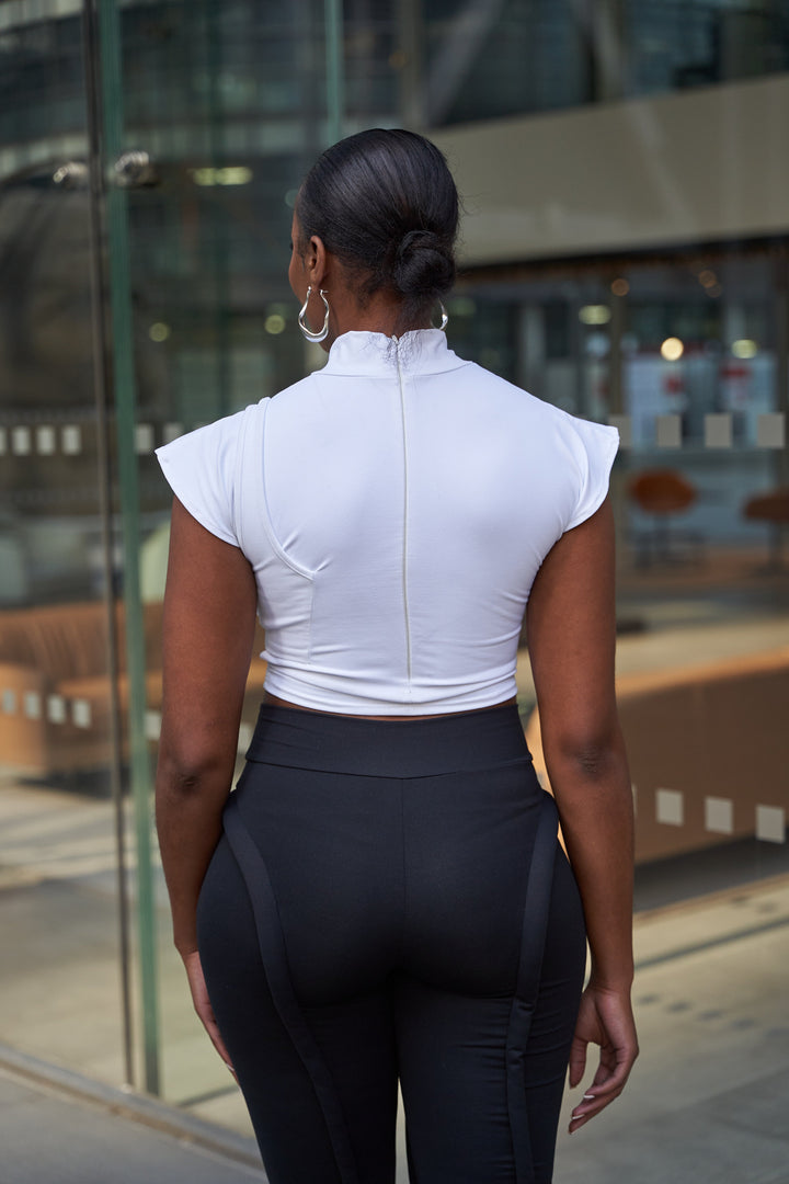 White Cropped Cut-out stretch High Neck Top (SAMPLE SALE)