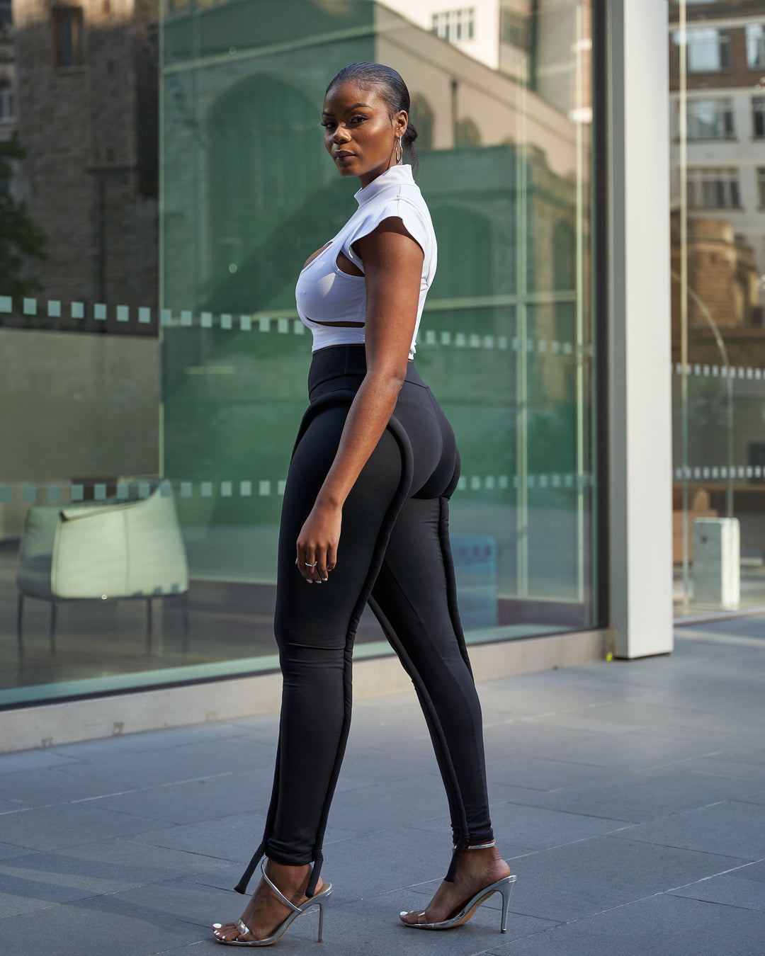 White Cropped Cut-out stretch High Neck Top (SAMPLE SALE)