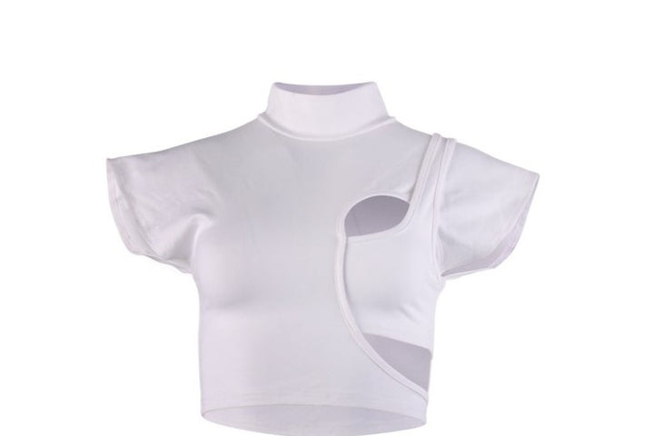 White Cropped Cut-out stretch High Neck Top (SAMPLE SALE)
