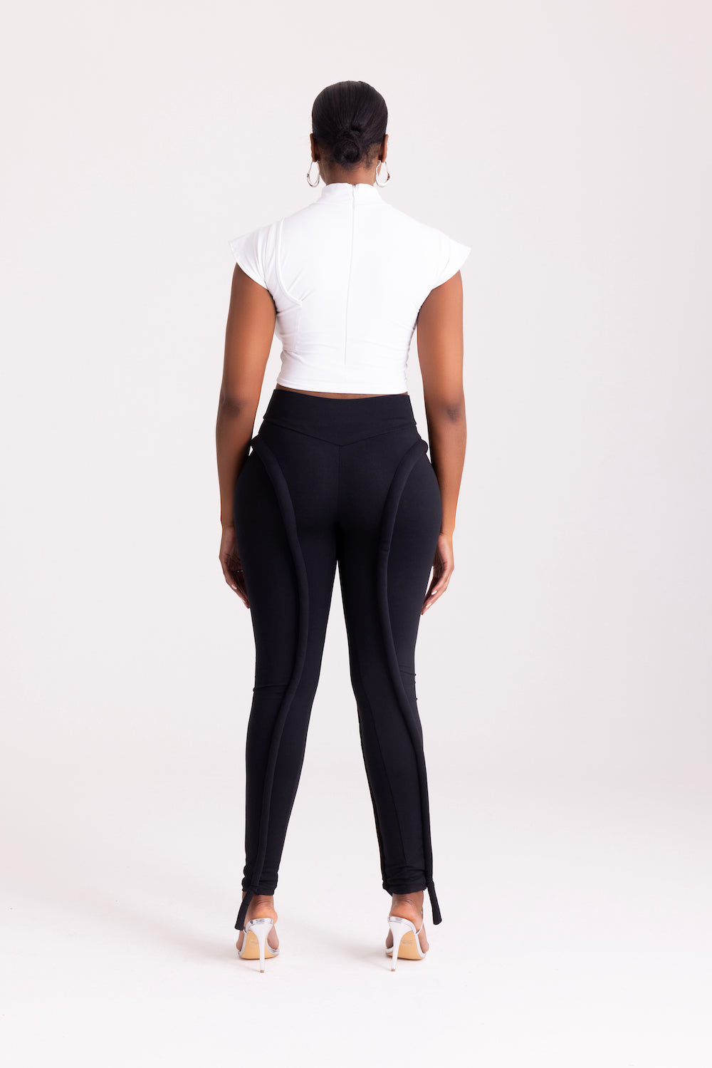 White Cropped Cut-out stretch High Neck Top