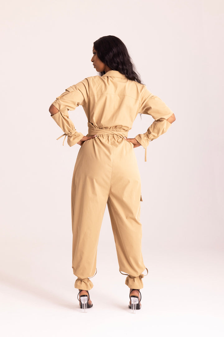 african inspired camel nude brown military boiler suit jumpsuit