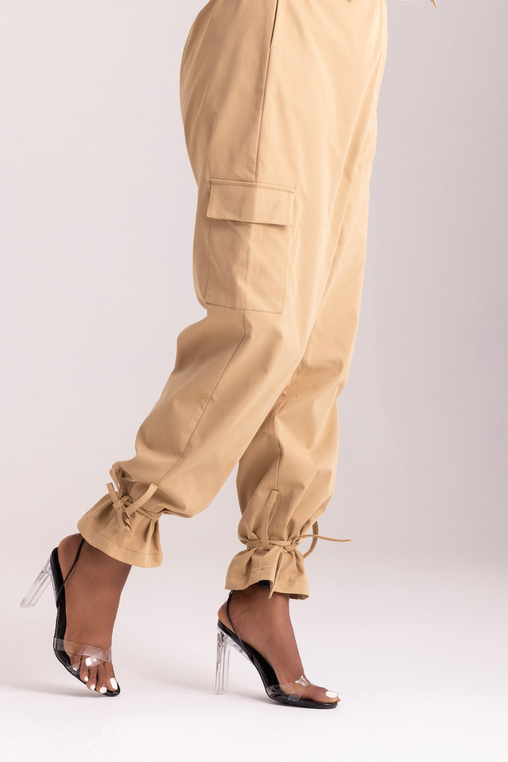 Hawa Camel Nude Military Utility Boiler suit Jumpsuit (PRE-ORDER)