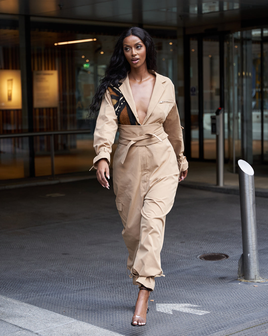 african inspired camel nude brown military boiler suit jumpsuit