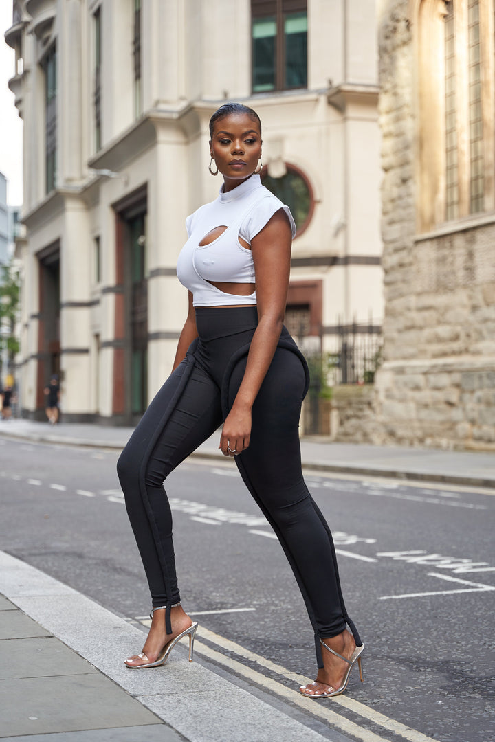 White Cropped Cut-out stretch High Neck Top