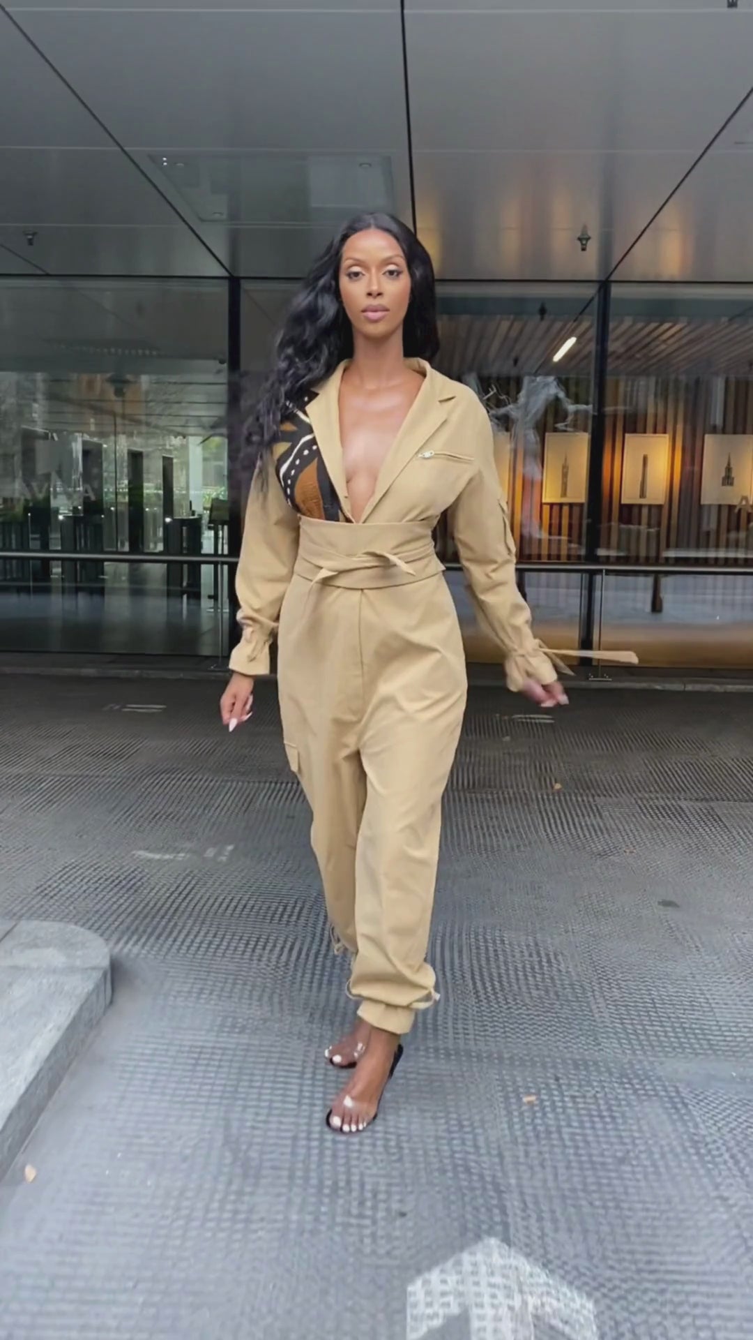 african inspired camel nude brown military boiler suit jumpsuit